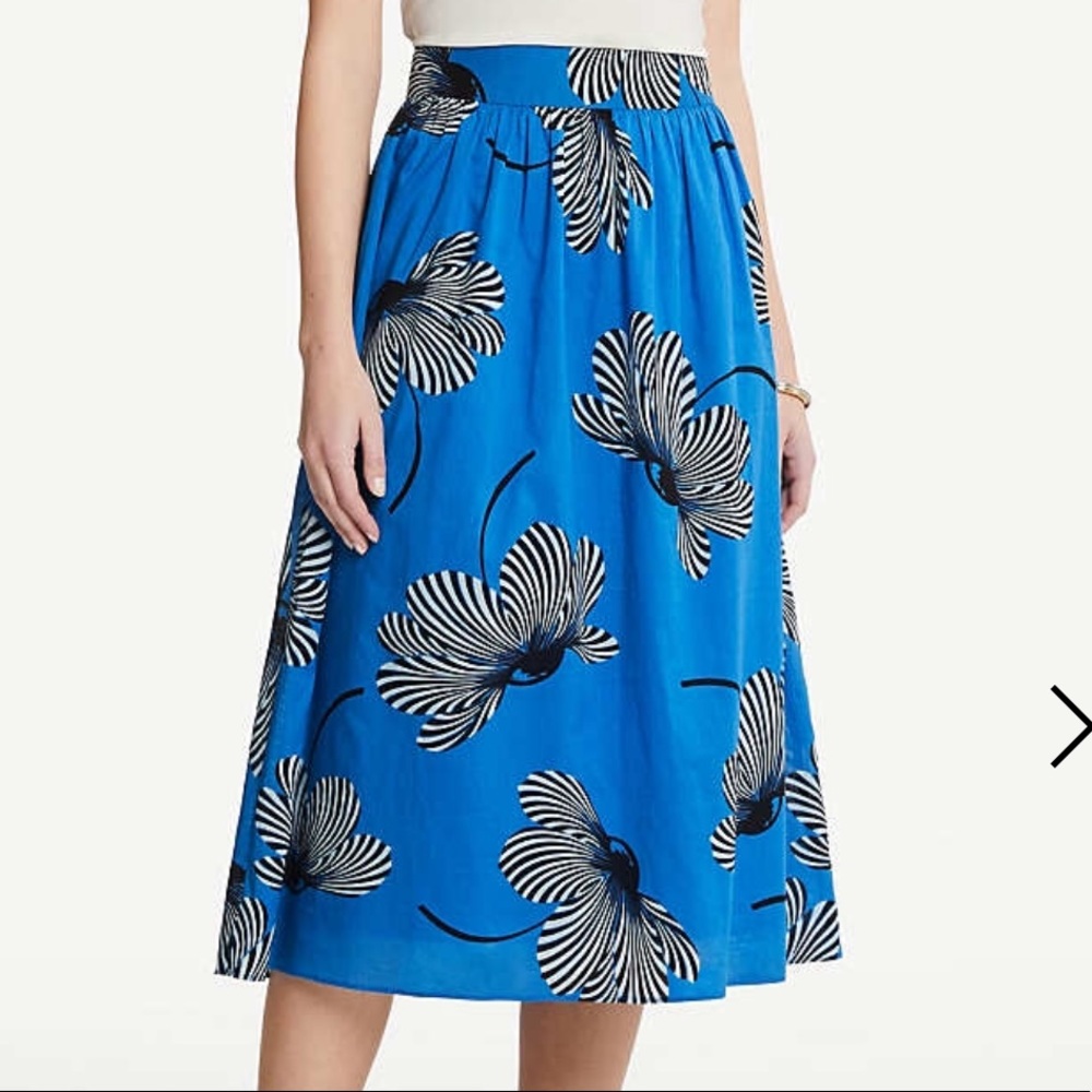Brand New Ann Taylor Blue Zebra Floral Midi Skirt